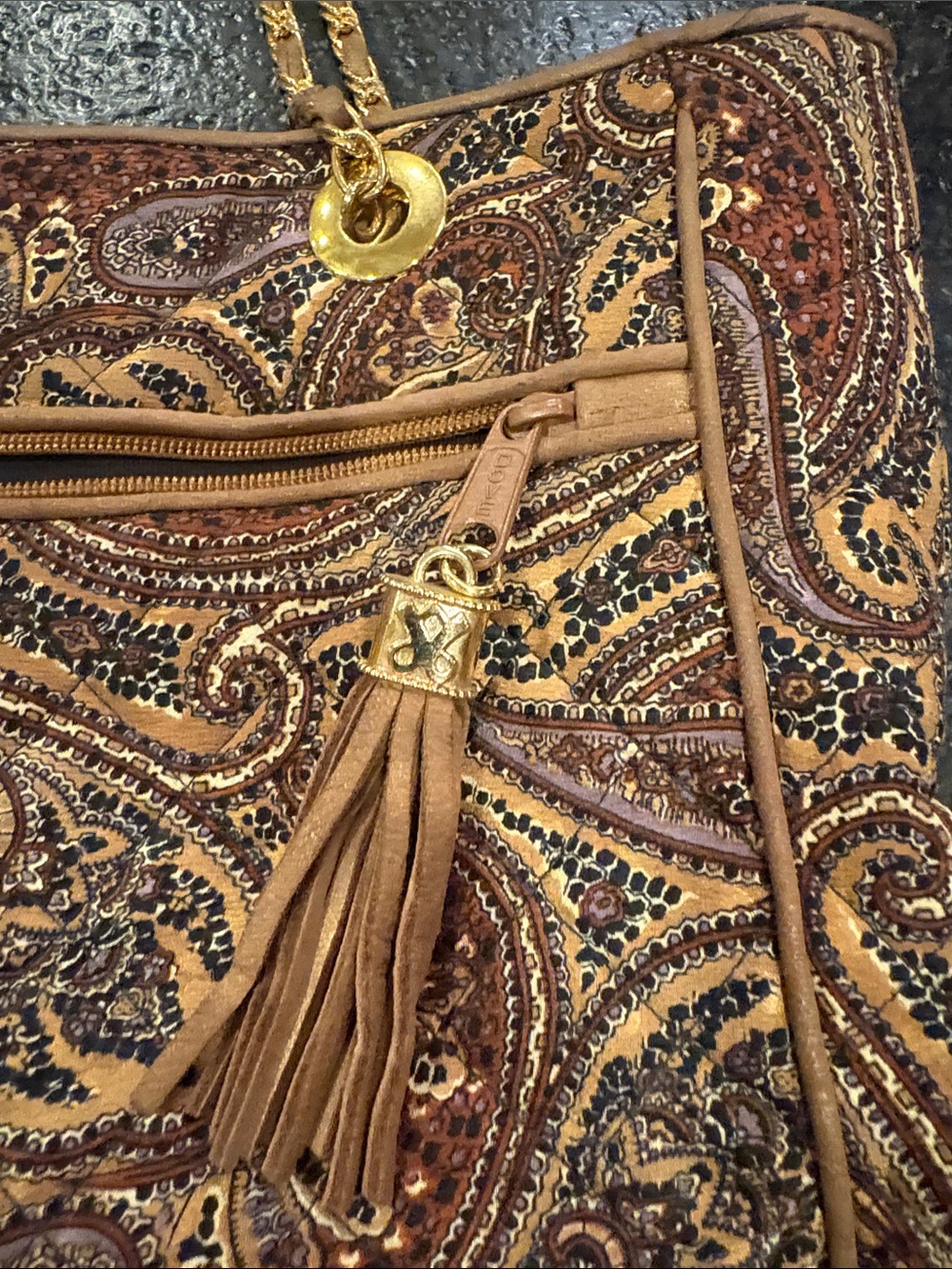 Paisley Tassel Tote Bag in Brown and Tan - Picture 3 of 11